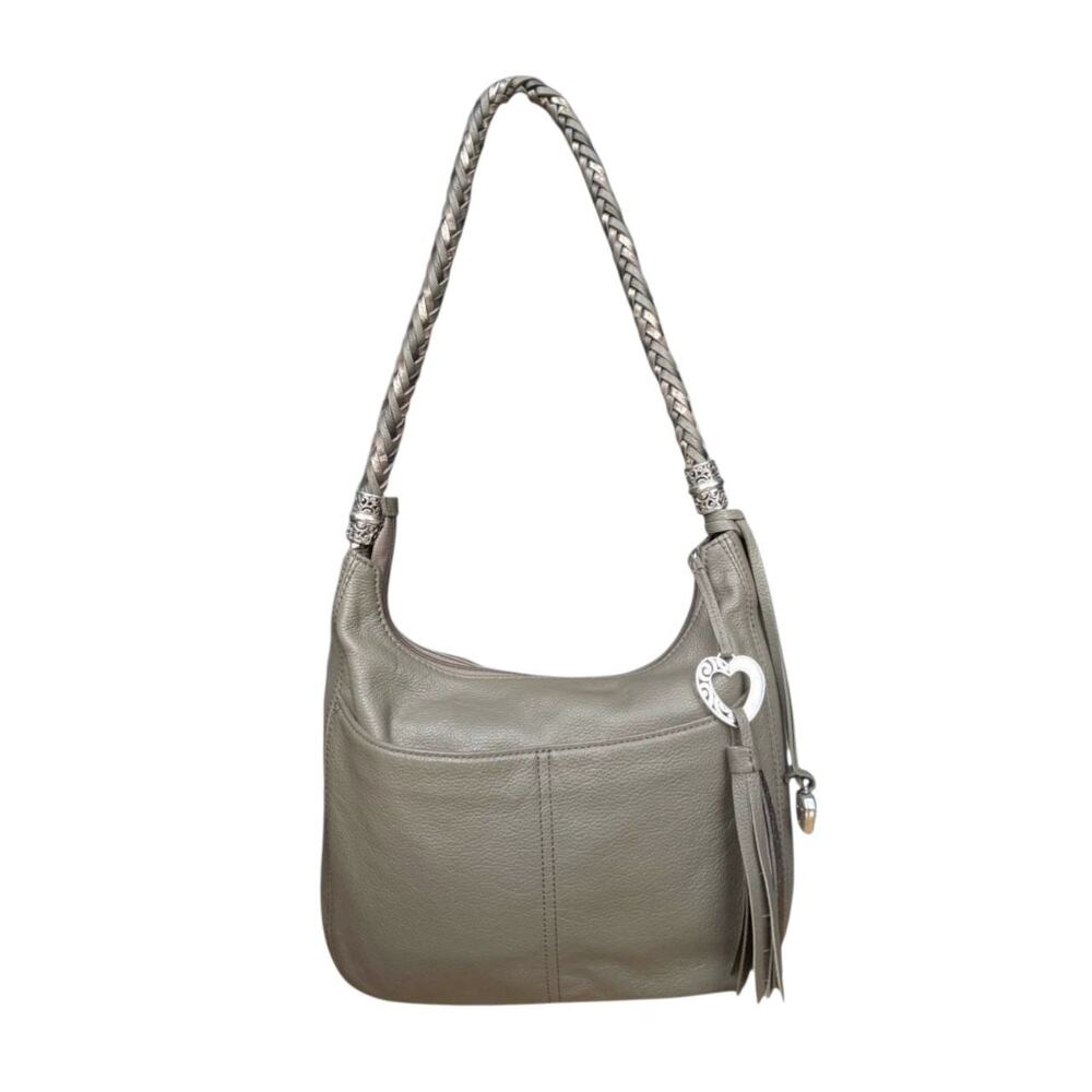 Brighton Tan/Gray Leather Shoulder Bag Purse